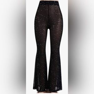 Black Sheer Studded Flared Pants